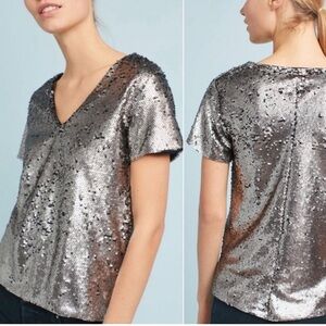 Vanessa Virginia > Silver Sequin Short Sleeve Top Small